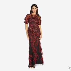 Adrianna Papell metallic embroidered gown
